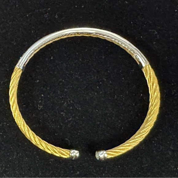 Phillip Charriol 18k Yellow Gold and Diamond Steel Cable Bracelet .19cm - Picture 9 of 11